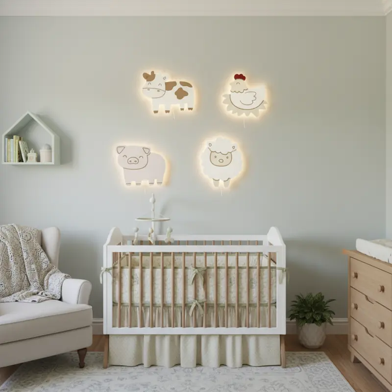 Veilleuses murales bébé univers ferme